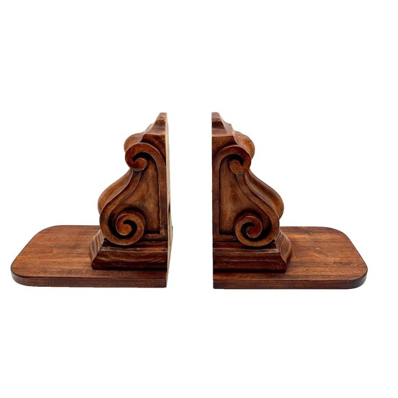 2 Vintage Solid Wood Corbels Brackets Bookends Mantel/Bar/Shelf 7" x 7" x 4.5" - Picture 2 of 13